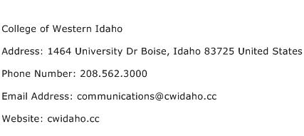College of Western Idaho Address Contact Number