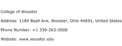 College of Wooster Address Contact Number