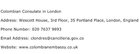 Colombian Consulate in London Address Contact Number