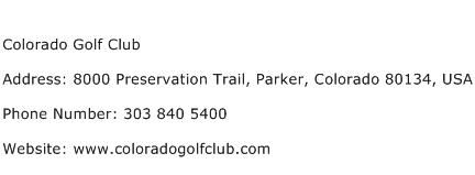 Colorado Golf Club Address Contact Number
