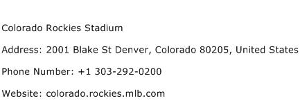 Colorado Rockies Stadium Address Contact Number
