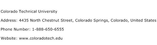 Colorado Technical University Address Contact Number