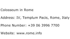 Colosseum in Rome Address Contact Number