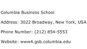 Columbia Business School Address Contact Number