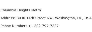 Columbia Heights Metro Address Contact Number