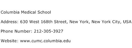 Columbia Medical School Address Contact Number