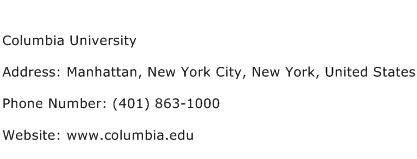 Columbia University Address Contact Number