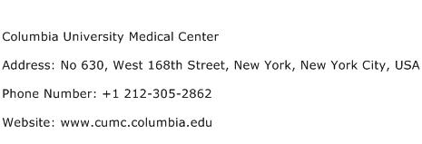 Columbia University Medical Center Address Contact Number