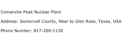 Comanche Peak Nuclear Plant Address Contact Number