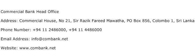 Commercial Bank Head Office Address Contact Number