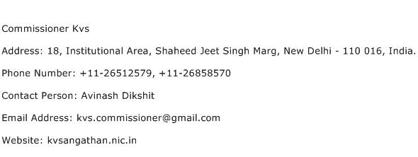 Commissioner Kvs Address Contact Number