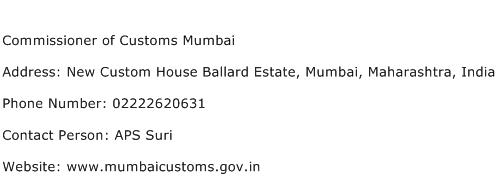 Commissioner of Customs Mumbai Address Contact Number