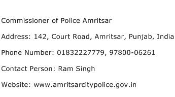 Commissioner of Police Amritsar Address Contact Number