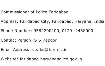 Commissioner of Police Faridabad Address Contact Number