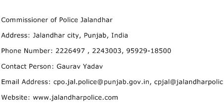 Commissioner of Police Jalandhar Address Contact Number
