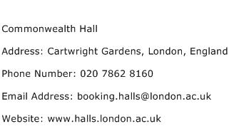 Commonwealth Hall Address Contact Number