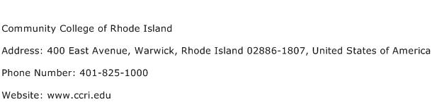 Community College of Rhode Island Address Contact Number