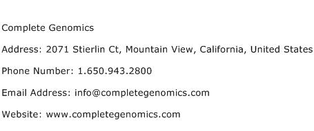 Complete Genomics Address Contact Number