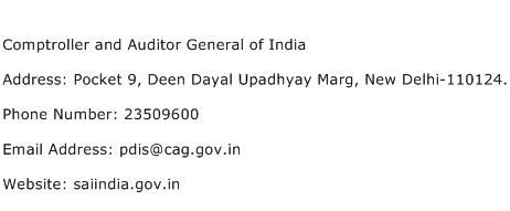 Comptroller and Auditor General of India Address Contact Number