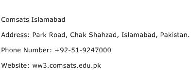 Comsats Islamabad Address Contact Number