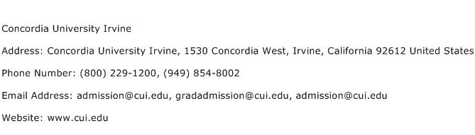 Concordia University Irvine Address Contact Number