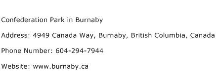 Confederation Park in Burnaby Address Contact Number