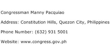 Congressman Manny Pacquiao Address Contact Number