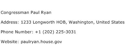 Congressman Paul Ryan Address Contact Number