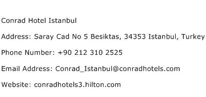 Conrad Hotel Istanbul Address Contact Number