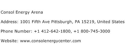 Consol Energy Arena Address Contact Number