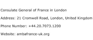 Consulate General of France in London Address Contact Number