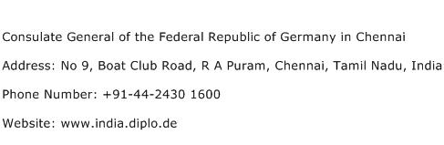 Consulate General of the Federal Republic of Germany in Chennai Address Contact Number