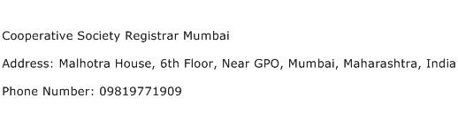 Cooperative Society Registrar Mumbai Address Contact Number