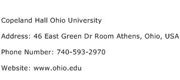 Copeland Hall Ohio University Address Contact Number