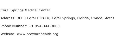 Coral Springs Medical Center Address Contact Number