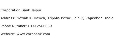 Corporation Bank Jaipur Address Contact Number
