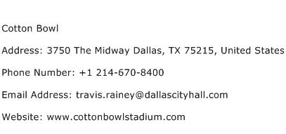 Cotton Bowl Address Contact Number