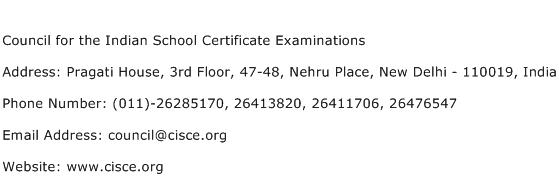 Council for the Indian School Certificate Examinations Address Contact Number