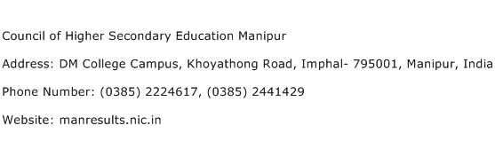 Council of Higher Secondary Education Manipur Address Contact Number
