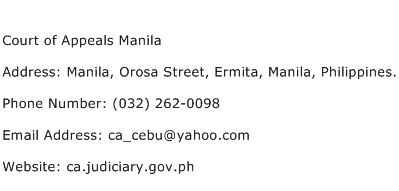 Court of Appeals Manila Address Contact Number