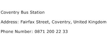 Coventry Bus Station Address Contact Number