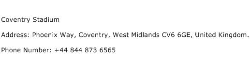 Coventry Stadium Address Contact Number