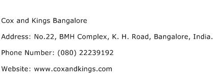 Cox and Kings Bangalore Address Contact Number