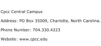Cpcc Central Campus Address Contact Number