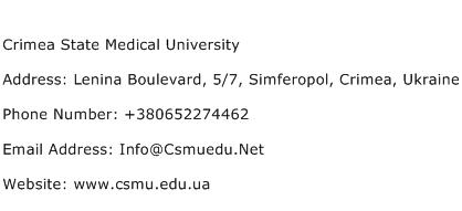 Crimea State Medical University Address Contact Number