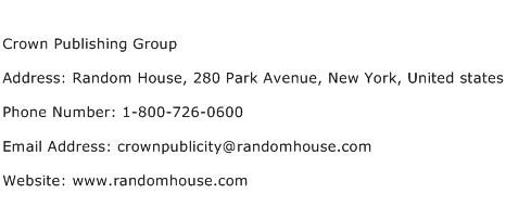 Crown Publishing Group Address Contact Number