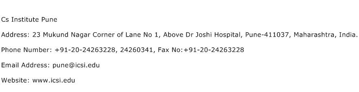 Cs Institute Pune Address Contact Number