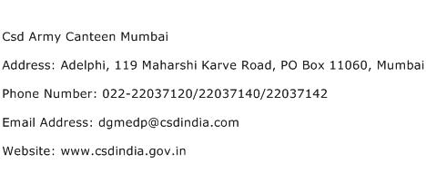Csd Army Canteen Mumbai Address Contact Number