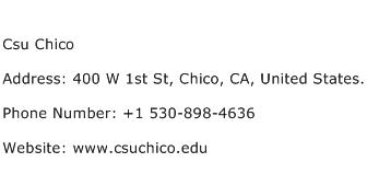 Csu Chico Address Contact Number