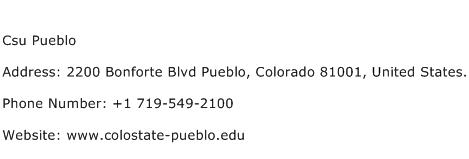 Csu Pueblo Address Contact Number
